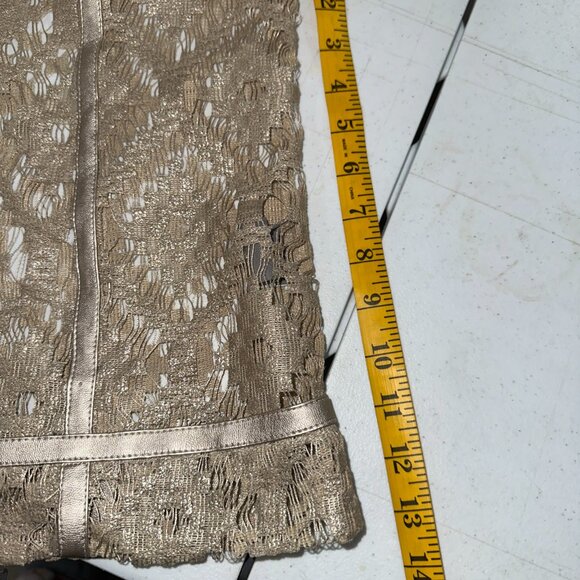 NWT Bagatelle Woman's Golden Metalli Lace Cut Out Zip Up Jacket 100% Poly - Picture 11 of 14